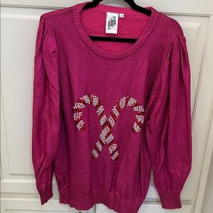 QUEEN OF SPARKLES Pink Candy Cane Sweater